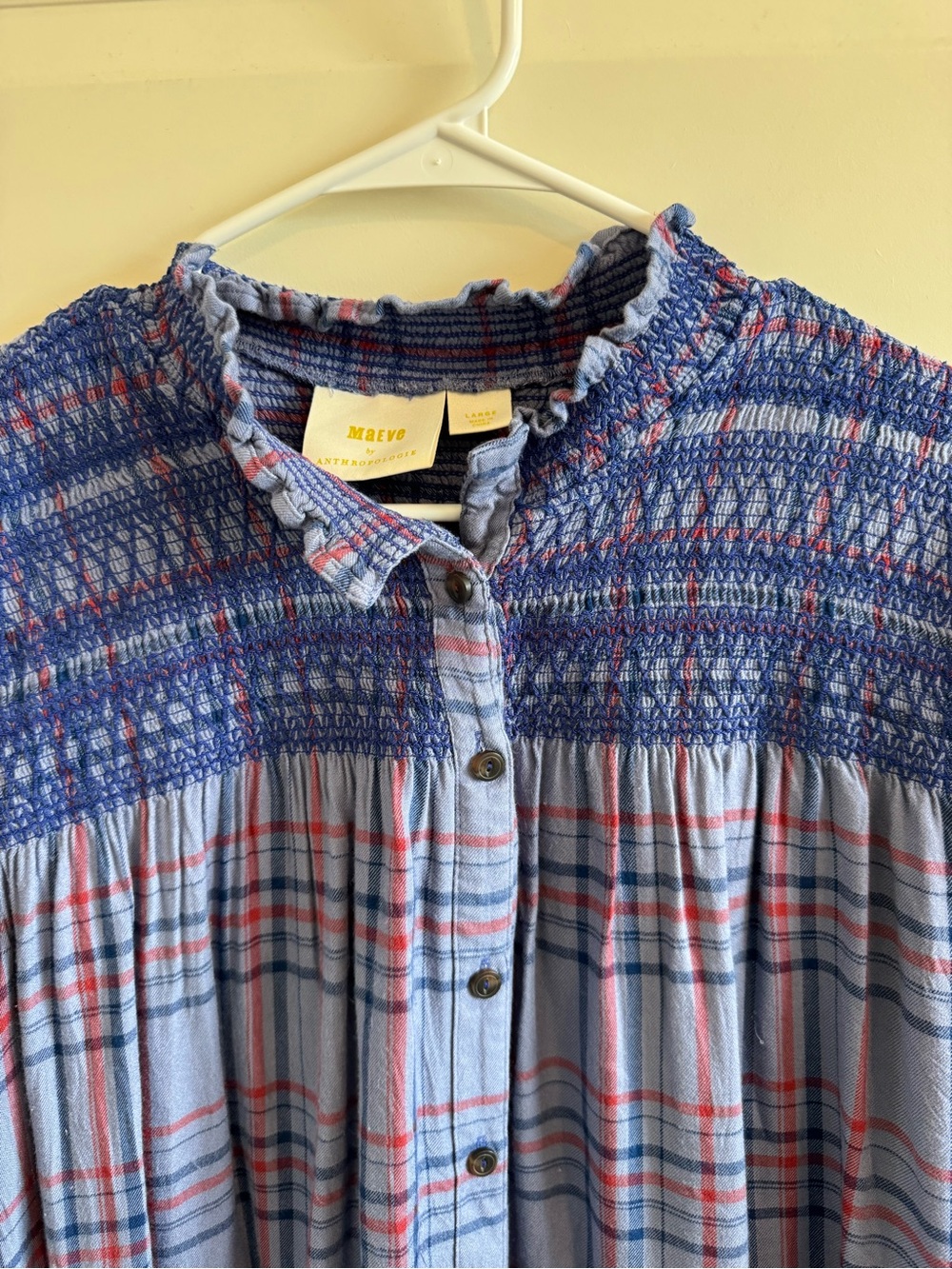 Maeve By Anthropologie Smocked Plaid Button Down Top - Picture 4 of 10
